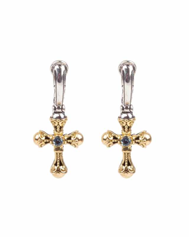 Kleos Aquamarine Cross Earrings